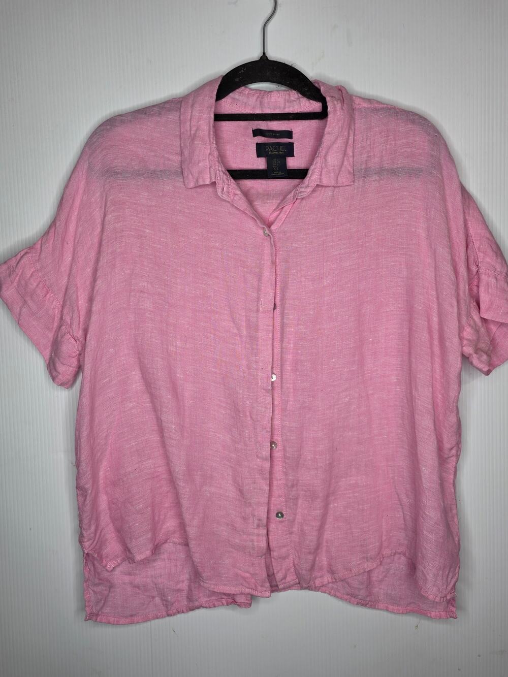 Rachel Roy Size L 100% Linen Short Sleeve Top Blouse Casual Resortwear